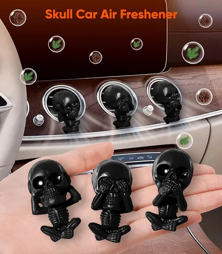 Vista 2 de Clips de ventilación de aire de coche con calavera, decoración interior gótica, accesorios de tablero de esqueleto de terror espeluznantes