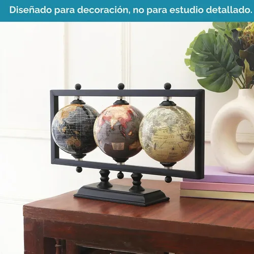 Vista 2 de Rely+ Juego de 3 globos terrestres de 4 pulgadas para escritorio, elegante decoración de oficina, soporte de metal resistente (no de plástico).