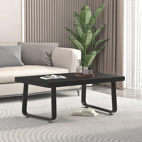 Vista 5 de HSH Mesa de café negra moderna, mesa de centro de madera rústica y metal, mesas de café sencillas de estilo granja para sala de estar, mesa de té
