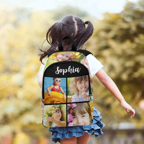 Vista 6 de M YESCUSTOM Mochila informal personalizada con fotos, bolsas escolares personalizadas con nombre de niño para niños, niñas, adolescentes, bolsa
