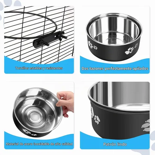 Vista 5 de Cuenco de agua para perrera, caja de acero inoxidable para perros, tazón de agua sin derrames, paquete de 2 cuencos colgantes para jaula de perrera