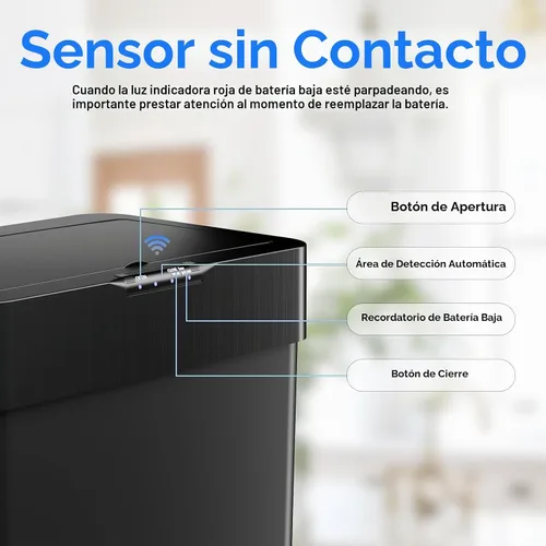 Vista 3 de Cubo de basura con sensor de movimiento, sin contacto, cubo de basura automático inteligente con tapa de cierre suave, anillo de retención de bolsa