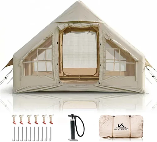 Vista 10 de SENLEETO Tiendas inflables para acampar, gran tienda de camping inflable con bomba manual, tiendas inflables fáciles de montar para 4-6 personas