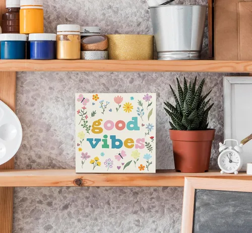 Vista 4 de SRADMO Letrero de madera con diseño floral bohemio, decoración de escritorio, decoración motivacional de oficina, tema inspirador positivo, caja