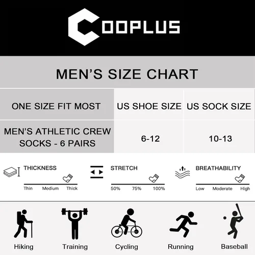 Vista 6 de COOPLUS Calcetines deportivos para hombre que absorben la humedad, calcetines de trabajo duraderos a media pantorrilla para correr deportes (6 pares)