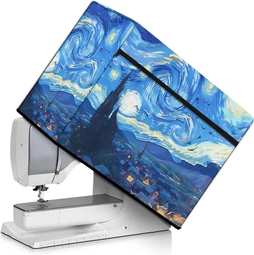 Vista 39 de Funda para máquina de coser de girasoles de otoño con prácticos bolsillos, cubierta protectora duradera acolchada contra el polvo, accesorios