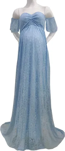 Vista 3 de Vestido de maternidad para mujer, con encaje, fotografía, vestido de embarazada, con volantes, largo, para sesión de fotos