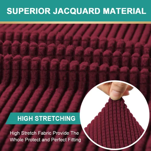 Vista 5 de Funda ajustada para sofá chaise lounge - Funda elástica para chaise de doble brazo con protector (Rojo vino, cuadros pequeños)