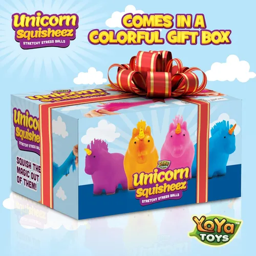 Vista 5 de YoYa Toys Unicorn Squisheez - Pelotas esponjosas para aliviar el estrés (juego de 4) Juguetes mágicos elásticos para niños, niñas y adultos