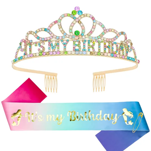 Vista 18 de Corona de cumpleaños plateada, banda con purpurina para cumpleaños, tiara para fiestas y decoraciones AB-Plata