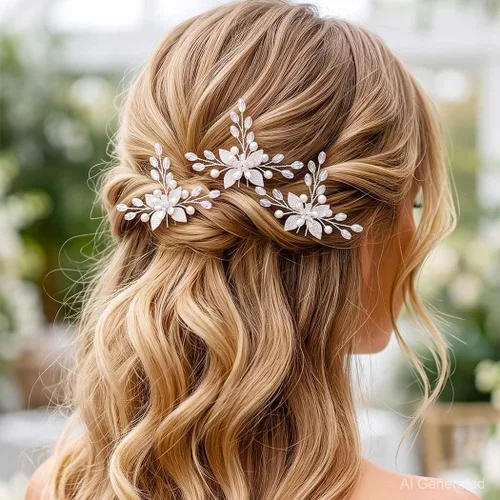 Vista 4 de HEREAD Pinzas para el pelo de boda con perlas para mujer (paquete de 3)