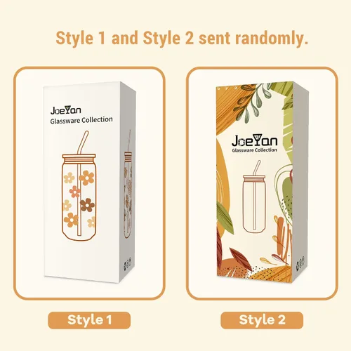 Vista 7 de Joeyan Vasos de vidrio de margaritas de 20 onzas con tapas y popotes de bambú, vasos bohemios para beber cerveza, lindo vaso de café helado