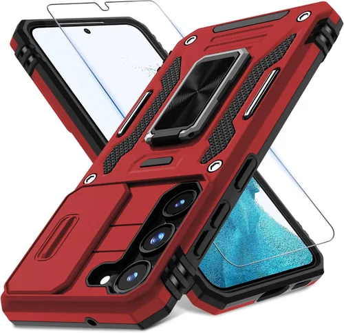 Vista 9 de DEERLAMN Funda para Samsung Galaxy S23 con Cubierta Deslizante para Cámara + Protector de Pantalla (2 Paquetes), Soporte de Anillo Giratorio