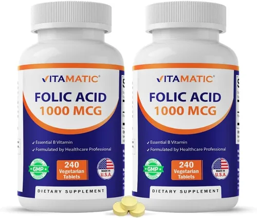 Vista 10 de Vitamatic Ácido fólico 1000 mcg (1 mg) - Tabletas vegetarianas - 1667 mcg DFE - Vitamina B9 (240 unidades (paquete de 1))