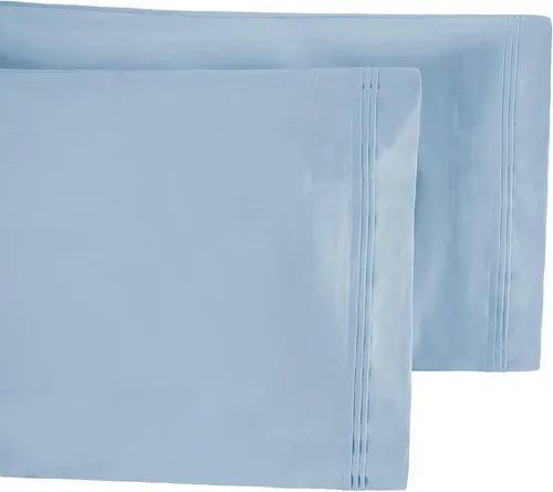 Vista 2 de Superior 100% algodón egipcio de 650 hilos, juego de fundas de almohada estándar de 2 piezas, una sola capa, sólido, azul bebé