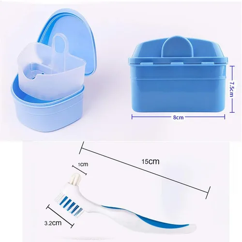 Vista 3 de Caja de baño para dentadura dental, taza y cepillo de dientes con cesta de colador, soporte para caja de almacenamiento de dientes falsos, caja