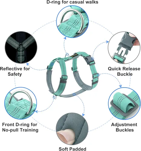 Vista 12 de Arnés para perro Plutus Pet sin tirón, arnés ajustable de nylon con acolchado suave, arnés para perro reflectante y resistente para perros pequeños