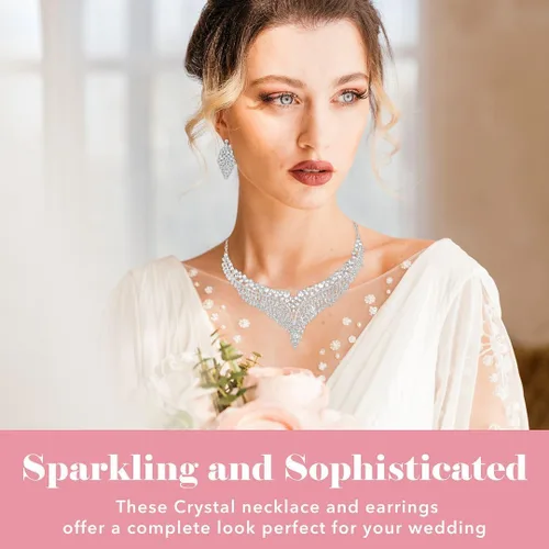 Vista 3 de Costume Jewelry Set for Women - Wedding Jewelry Sets for Brides Bridal Jewelry Set for Wedding - Crystal Statement Necklace and Earrings Set
