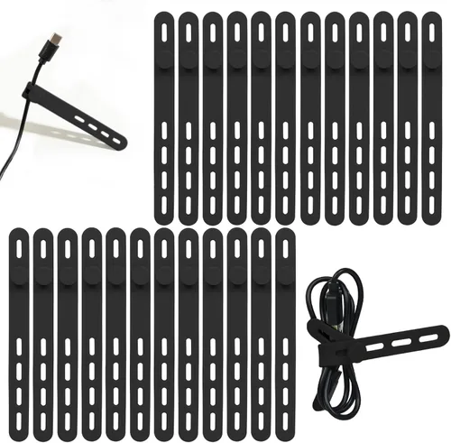 Vista 14 de Donruby 24 bridas de silicona – Reutilizables y lavables con hebillas de bloqueo, correas ajustables de organización de cables, organizador de Blanco