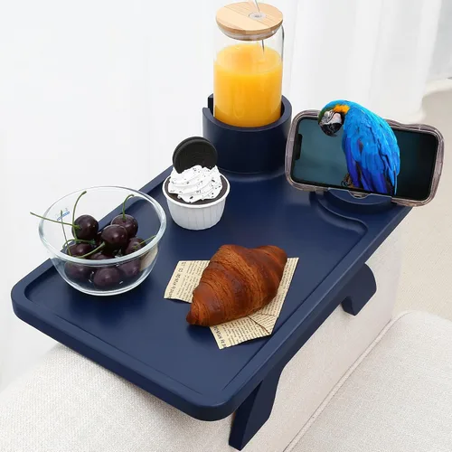 Vista 10 de Nnewvante Mesa de Brazo de Sofá con Tabla de Quesos, 4 en 1 Grande 15.7"x9.85" Madera de Acacia Bandeja con Clip para Brazo de Sofá con 360°