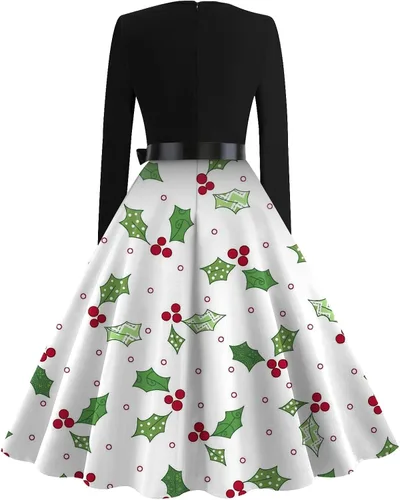Vista 2 de Women's Christmas Dresses Casual Fashion Print Square Collar Vintage Holiday Dress, S-2XL