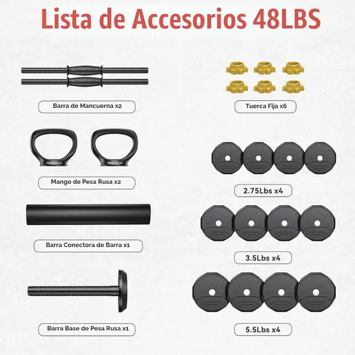 Vista 7 de FEIERDUN Juego de mancuernas ajustables, juego de pesas libres de 48/68/88 libras con 4 modos, se utiliza como barra, pesas rusas, soporte