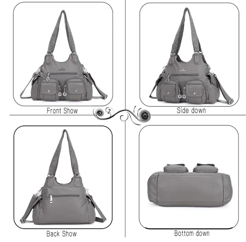 Vista 3 de Angel Kiss Bolsos de mano para mujer, bolso grande de piel sintética suave, con múltiples bolsillos, bolso de hombro con asa superior