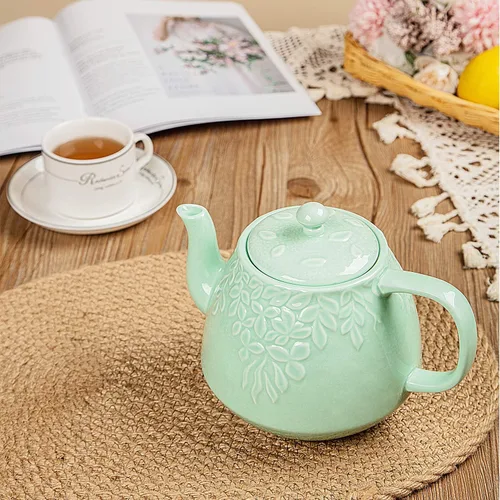 Vista 9 de Toptier Juego de tetera de hierro fundido y tetera de porcelana, 32 oz y 37 oz, apta para estufa, verde