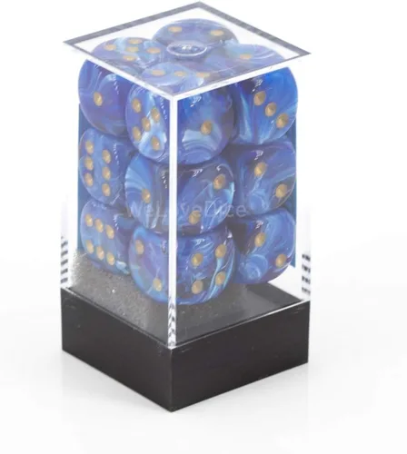 Vista 2 de DND - Juego de dados Chessex D&D de 0.630 in, juego de dados poliédricos de plástico azul y dorado, Dungeons and Dragons, incluye 12 dados – D6