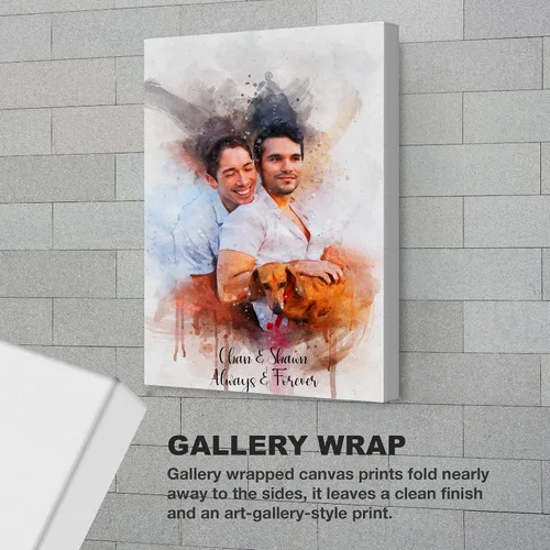 Vista 4 de Retrato personalizado de pareja LGBT de foto de acuarela arte sobre lienzo, regalo de compromiso, regalo memorable para marido o novio, arte
