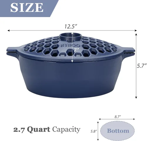 Vista 3 de Estufa de leña de hierro fundido para calefacción doméstica, azul, 2.7 cuartos de galón
