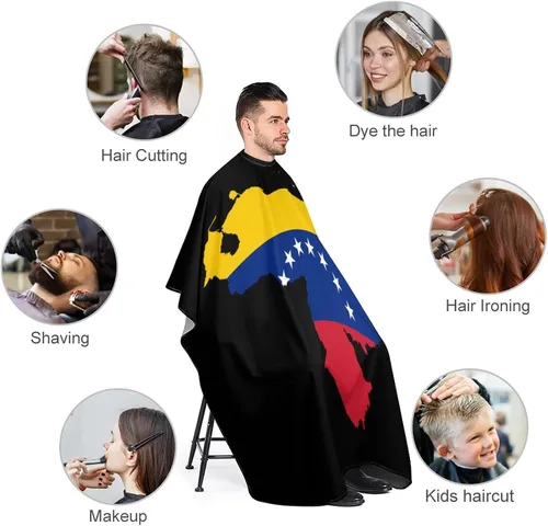 Vista 3 de Mapa de la bandera de Venezuela - Capa de peluquería para adultos, delantal de peluquería para peluquería en casa