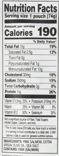 Vista 3 de StarKist AmazonFresh E.V.O.O. Salmón rosa capturado en la naturaleza, bolsa de 2.6 onzas, 2.6 onzas 14g of Protein Per Serving, Features Extra