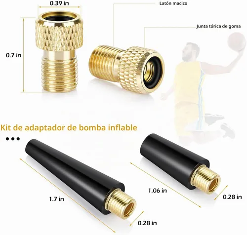 Vista 3 de Agujas para bomba de balón, tapas de vástago de válvula de neumático, adaptadores de válvula Presta a Schrader, boquillas de inflado de globos, Kit