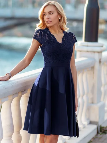 Vista 3 de MISSMAY Vestido de cóctel con cuello en V y encaje floral retro para mujer