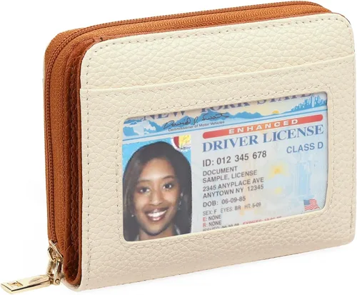 Vista 11 de GOIACII Cartera con tarjetero RFID para mujer, pequeña cartera de piel auténtica con 2 cremalleras