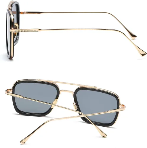 Vista 3 de iKANOO Tony Stark - Lentes de sol para hombres y mujeres, marco de metal cuadrado vintage, lentes de hombre araña