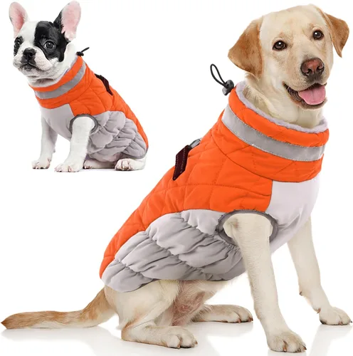 Vista 41 de AOFITEE Abrigo para perro, chaquetas cálidas para perros pequeños, abrigo de invierno para perros con arnés integrado, chaqueta de invierno