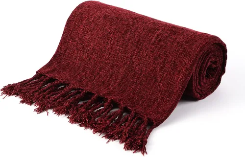 Vista 11 de BATTILO HOME Manta de Chenille Beige para Sofá, Manta Decorativa con Flecos Aterciopelados Color Caqui Tostado para Sofá Decoración del Hogar