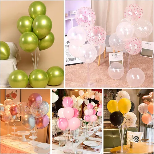 Vista 4 de Juego de 10 soportes para globos, soportes transparentes reutilizables para mesa, centros de mesa de globos para mesas, adecuados para decoraciones