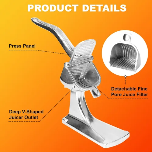 Vista 5 de Exprimidor manual, exprimidor manual de cítricos, exprimidor de limón de una sola prensa, herramienta extractor de frutas manual de aleación
