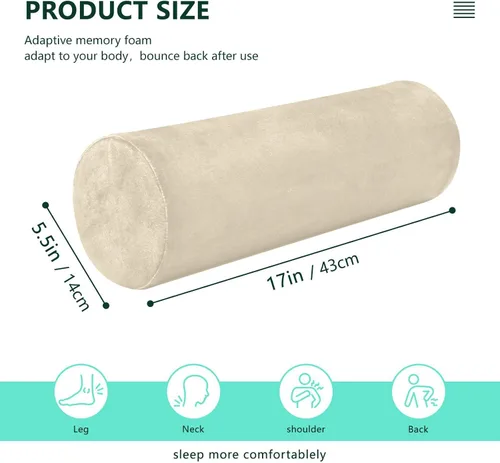 Vista 3 de Yuiboo Almohada de almohada de cuello pequeño beige decorativa de 5.5 x 17 pulgadas, almohadas redondas pequeñas para sillas cilíndricas de espuma