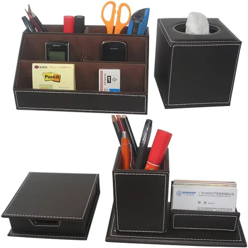 Vista 12 de KINGFOM Juego de organizador de escritorio de oficina T102-3PCS/suministros de oficina Ecológico de cuero sintético incluye soporte para caja
