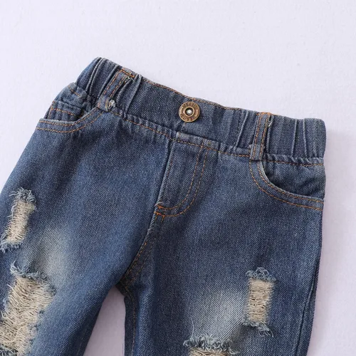 Vista 5 de XUANHAO Ropa de bebé niña de 12, 18 y 24 meses, trajes para niñas pequeñas, ropa de mezclilla con volantes, pantalones de mezclilla rasgados