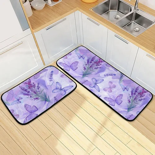 Vista 8 de Juego de 2 tapetes de cocina con rosas rojas, color rojo rosa, suave, antifatiga, juego de tapetes de cocina color negro con flores antideslizantes