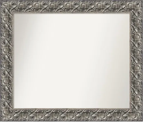 Vista 45 de Amanti Art Espejo de baño plateado para sobre fregadero, 26 x 26 pulgadas, espejo cuadrado de níquel pulido, marco de madera tradicional mediano, se