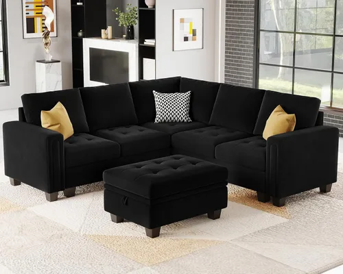 Vista 4 de Belffin Módulo de asiento de esquina de terciopelo para sofá modular seccional sofá esquinero sofá silla negro