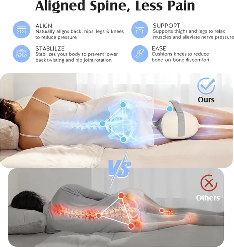Vista 12 de YFONG Almohada de rodilla para dormir de lado, almohada de espuma viscoelástica, color gris