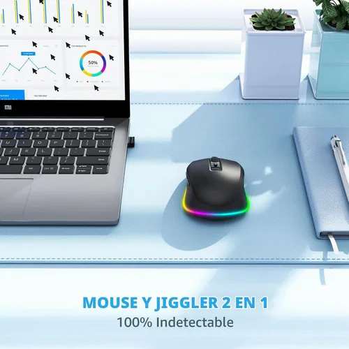 Vista 3 de PEIOUS Ratón Inalámbrico Jiggler – Ratones Inalámbricos LED con Jiggler Mover Integrado, Ratón Móvil Recargable para Computadora con Movimiento Negro