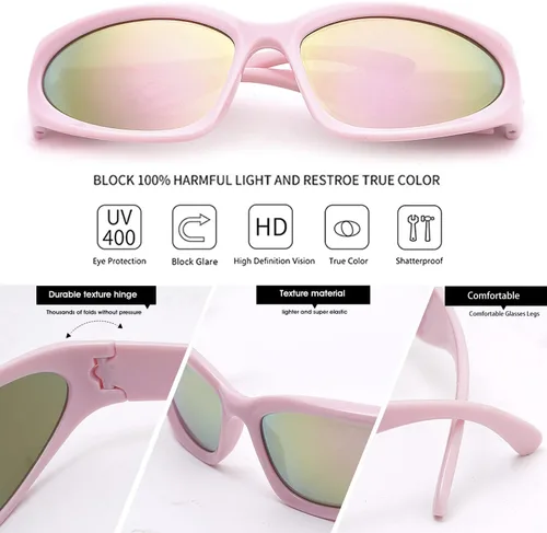Vista 5 de knliwkm 3 pares de lentes de sol ovalados deportivos envolventes Y2K futuristas para mujeres y hombres, moda plateada